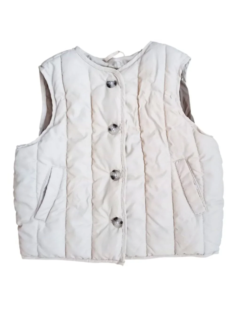 Zara Kids Puffer Vest Off-White - Quilted Sleeveless Jacket, Size 18-24 Months